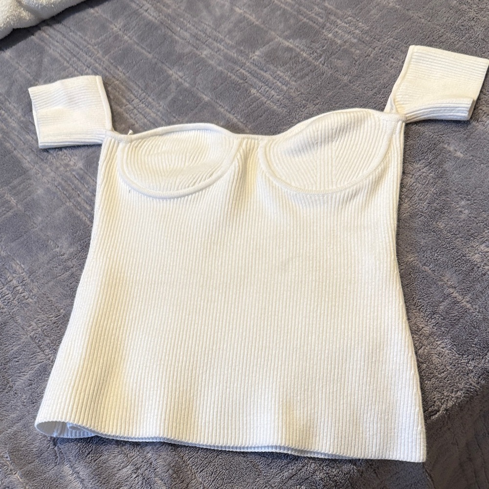 Helmut Lang White Ribbed Crop Top